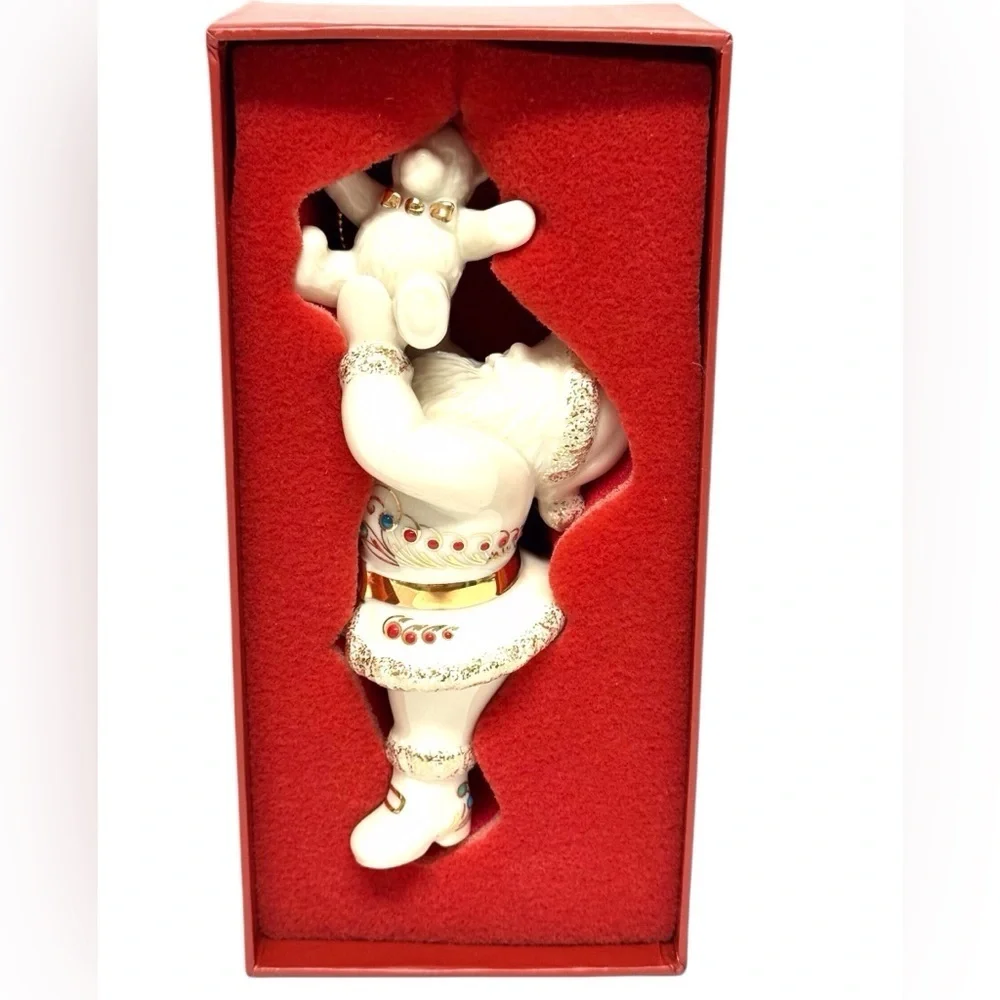 Lenox Vintage Santa & Teddy Festive Ornament in Cream/Gold Christmas Holiday EUC